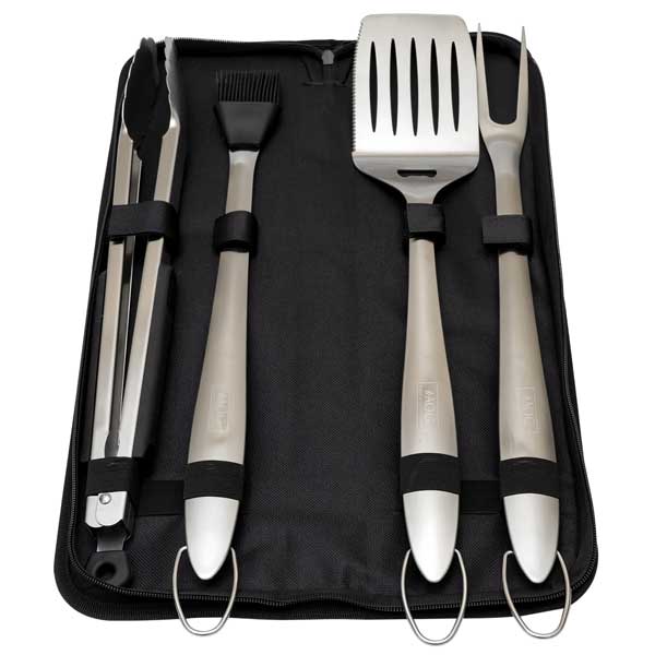 American Outdoor Grill 4-Piece Tool Kit Including Tongs, Basting Brush, Spatula & Meat Fork in Nylon Case (TK-1)