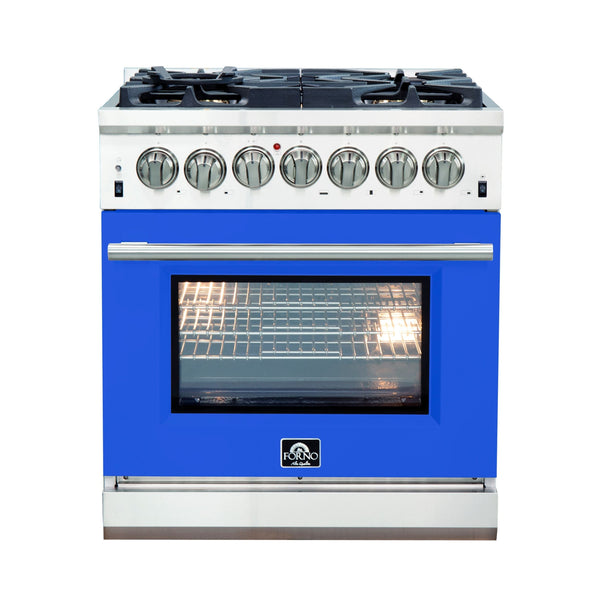 Forno 30" Capriasca Dual Fuel Range with 5 Gas Burners and 240v Electric Oven in Stainless Steel with Blue Door (FFSGS6187-30BLU)