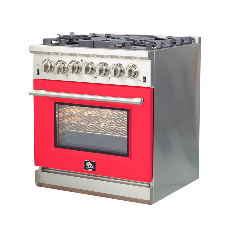 Forno 30" Capriasca Dual Fuel Range with 5 Gas Burners and 240v Electric Oven in Stainless Steel with Red Door (FFSGS6187-30RED)