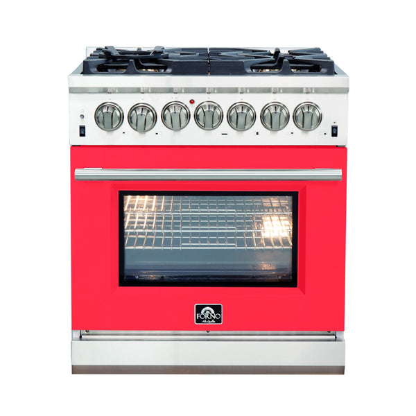 Forno 30" Capriasca Dual Fuel Range with 5 Gas Burners and 240v Electric Oven in Stainless Steel with Red Door (FFSGS6187-30RED)