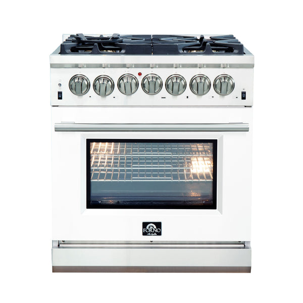 Forno 30" Capriasca Dual Fuel Range with 5 Gas Burners and 240v Electric Oven in Stainless Steel with White Door (FFSGS6187-30WHT)