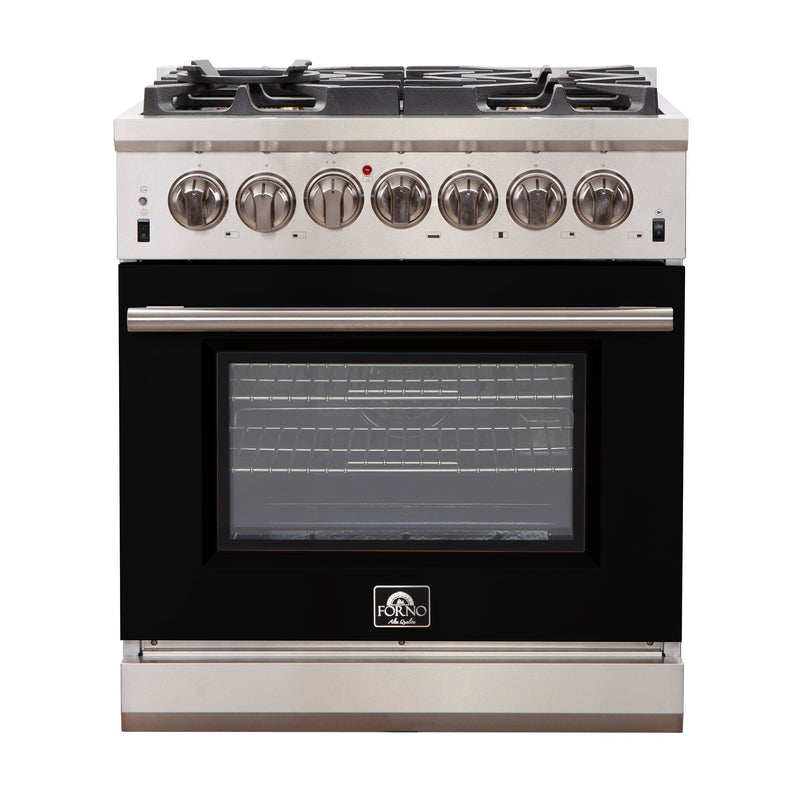 Forno 30" Capriasca Gas Range with 5 Burners and Convection Oven in Stainless Steel with Black Door (FFSGS6260-30BLK)