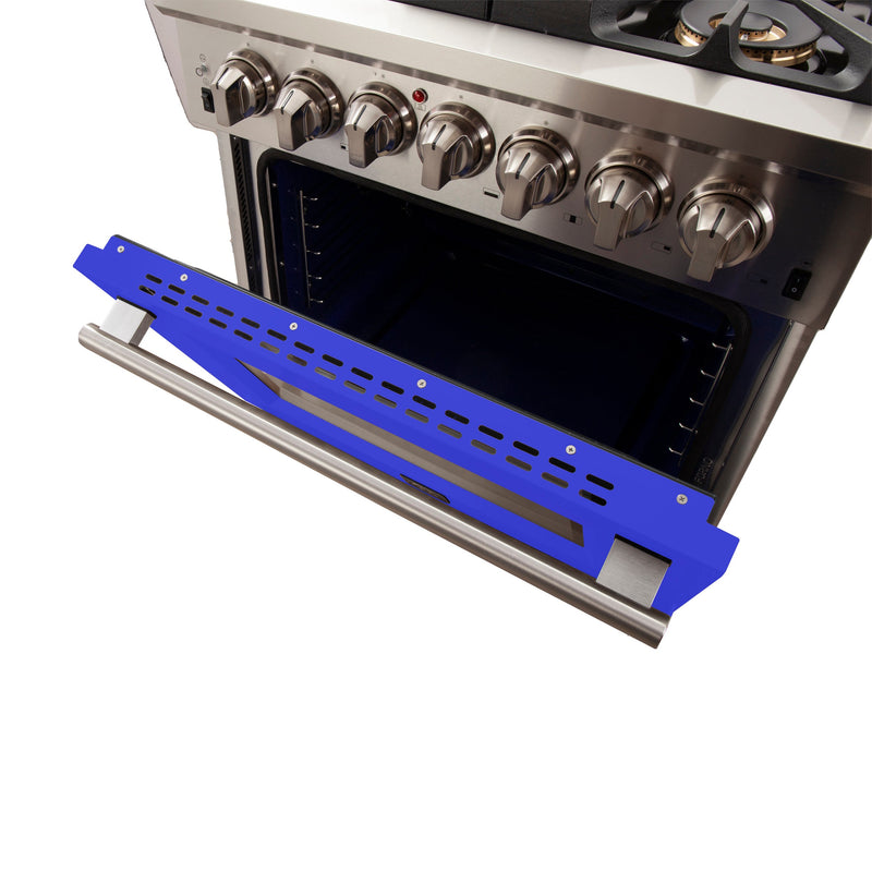 Forno 30" Capriasca Gas Range with 5 Burners and Convection Oven in Stainless Steel with Blue Door (FFSGS6260-30BLU)