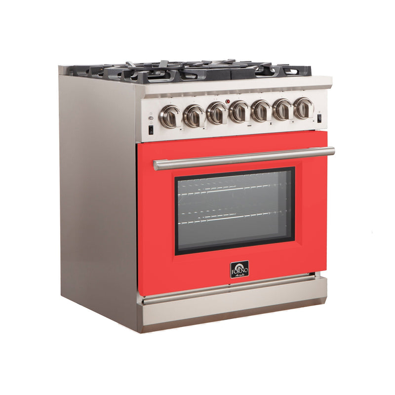 Forno 30" Capriasca Gas Range with 5 Burners and Convection Oven in Stainless Steel with Red Door (FFSGS6260-30RED)