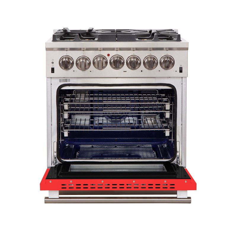 Forno 30" Capriasca Gas Range with 5 Burners and Convection Oven in Stainless Steel with Red Door (FFSGS6260-30RED)