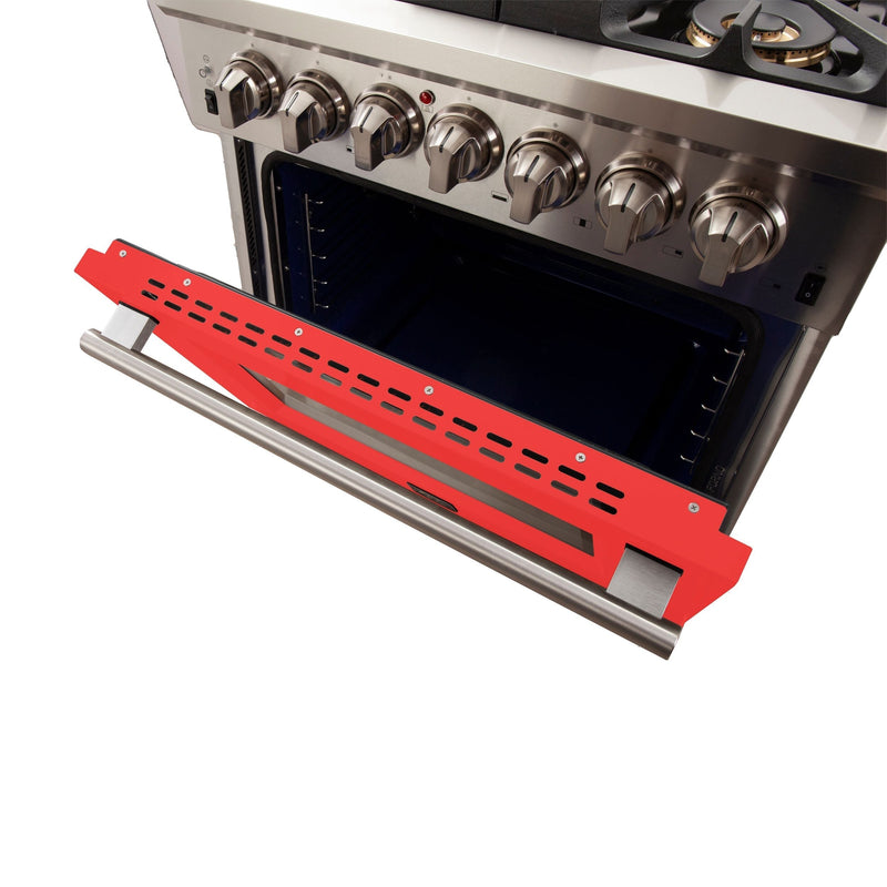 Forno 30" Capriasca Gas Range with 5 Burners and Convection Oven in Stainless Steel with Red Door (FFSGS6260-30RED)