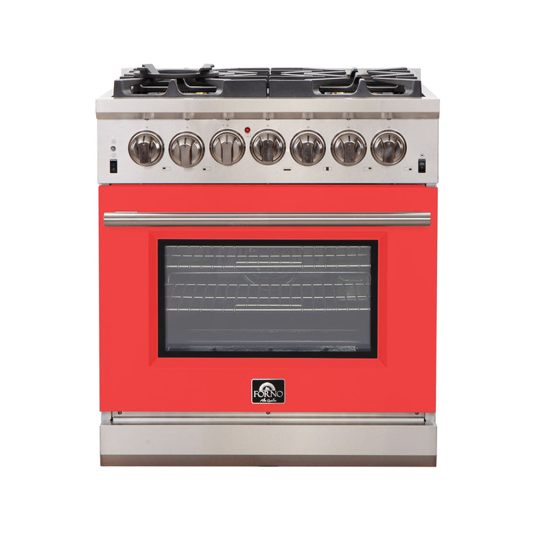 Forno 30" Capriasca Gas Range with 5 Burners and Convection Oven in Stainless Steel with Red Door (FFSGS6260-30RED)