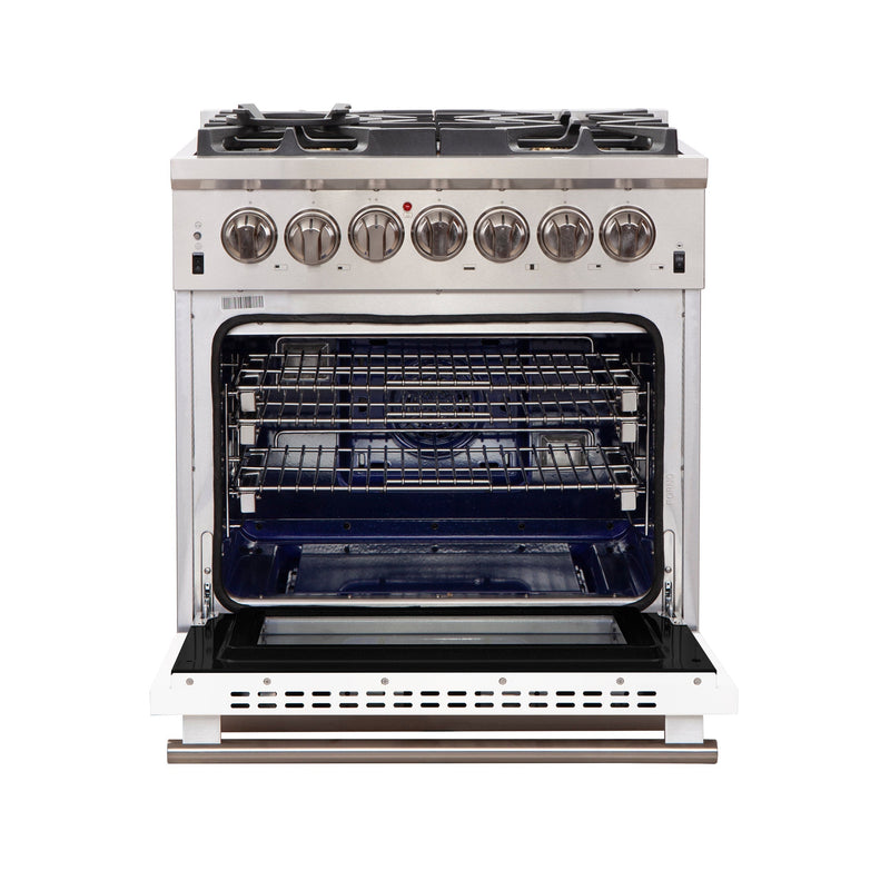 Forno 30" Capriasca Gas Range with 5 Burners and Convection Oven in Stainless Steel with White Door (FFSGS6260-30WHT)