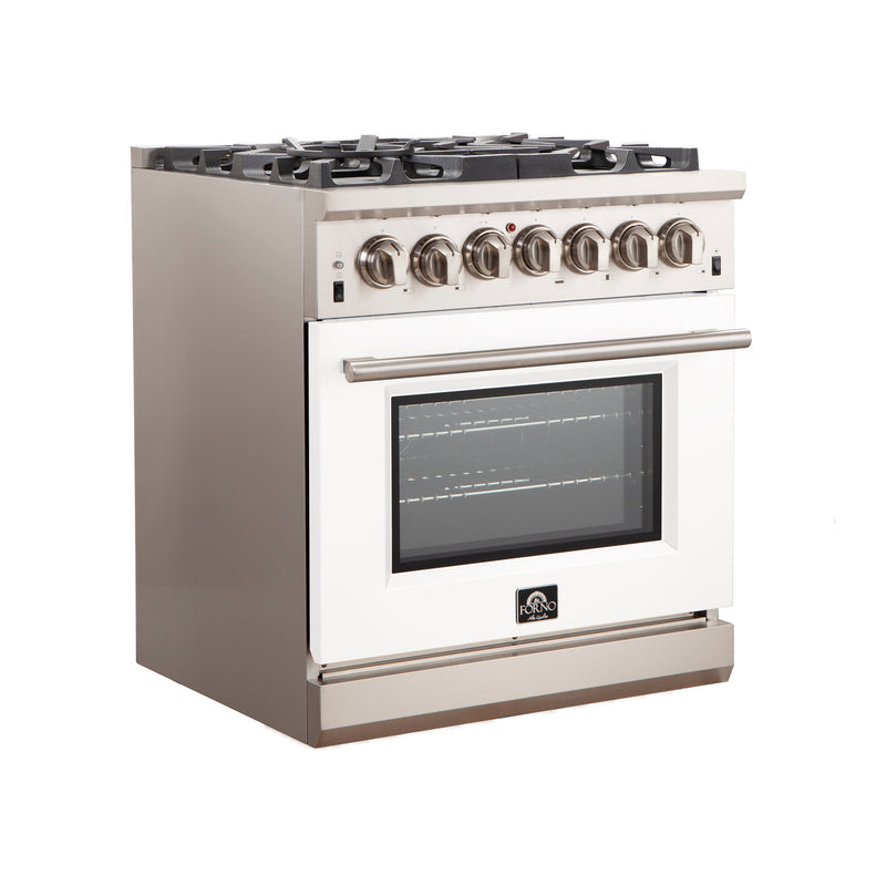 Forno 30" Capriasca Gas Range with 5 Burners and Convection Oven in Stainless Steel with White Door (FFSGS6260-30WHT)