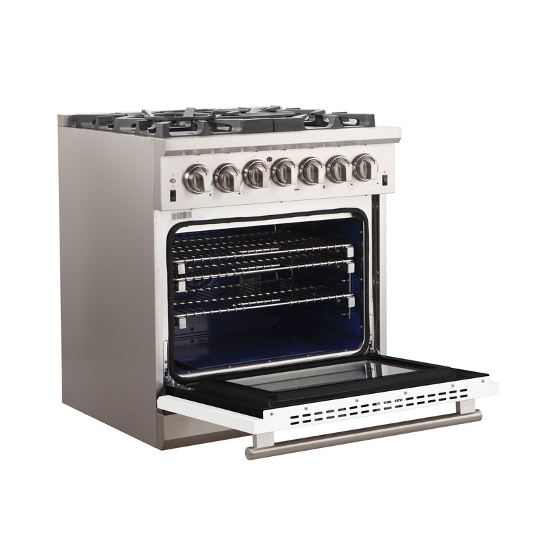 Forno 30" Capriasca Gas Range with 5 Burners and Convection Oven in Stainless Steel with White Door (FFSGS6260-30WHT)