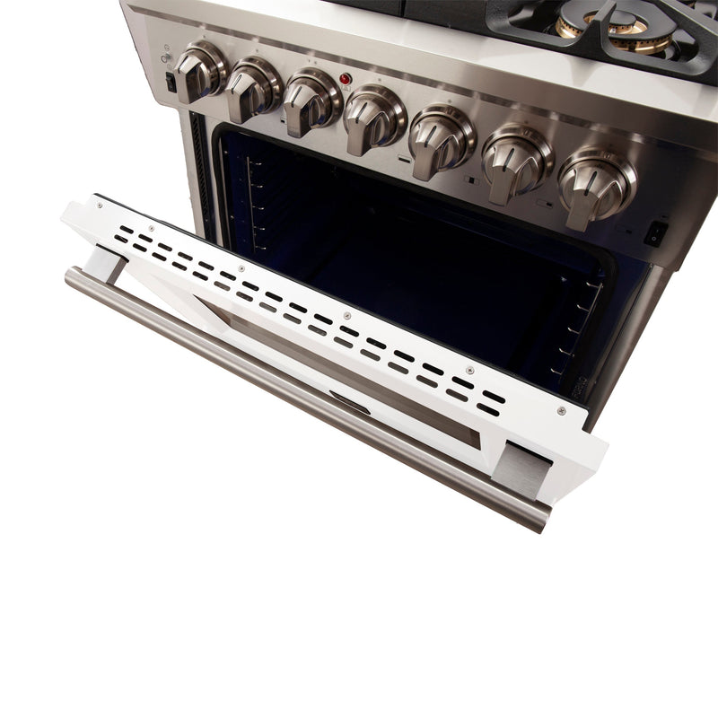 Forno 30" Capriasca Gas Range with 5 Burners and Convection Oven in Stainless Steel with White Door (FFSGS6260-30WHT)