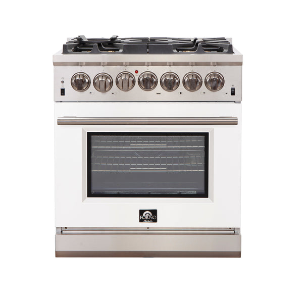 Forno 30" Capriasca Gas Range with 5 Burners and Convection Oven in Stainless Steel with White Door (FFSGS6260-30WHT)