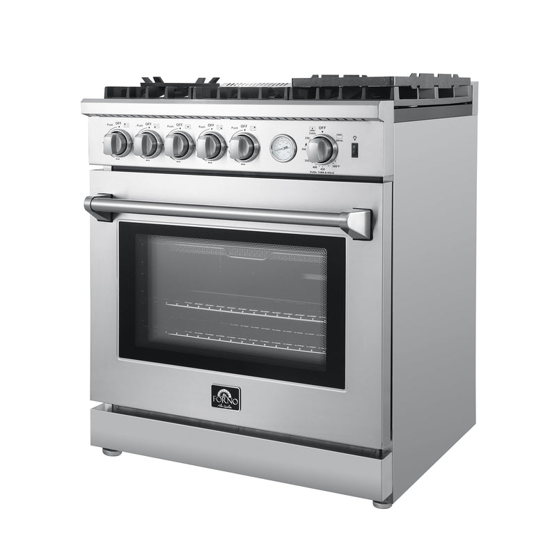 Forno 30" Lazio Gas Range with 5 Sealed Burner, Temp. Gauge, Air Fryer, & Reversible Griddle (FFSGS6276-30)