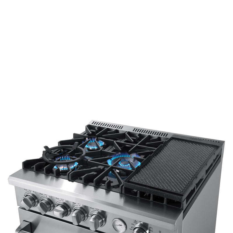 Forno 30" Lazio Gas Range with 5 Sealed Burner, Temp. Gauge, Air Fryer, & Reversible Griddle (FFSGS6276-30)