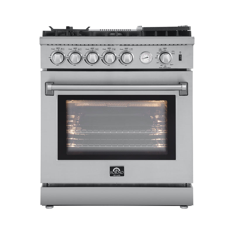 Forno 30" Lazio Gas Range with 5 Sealed Burner, Temp. Gauge, Air Fryer, & Reversible Griddle (FFSGS6276-30)