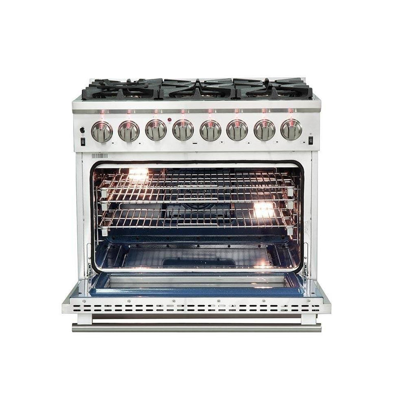 Forno 36" Capriasca Dual Fuel Range - Gas Cooktop with 240v Electric Oven - 6 Burners, Convection Oven and 120,000 BTUs (FFSGS6187-36)