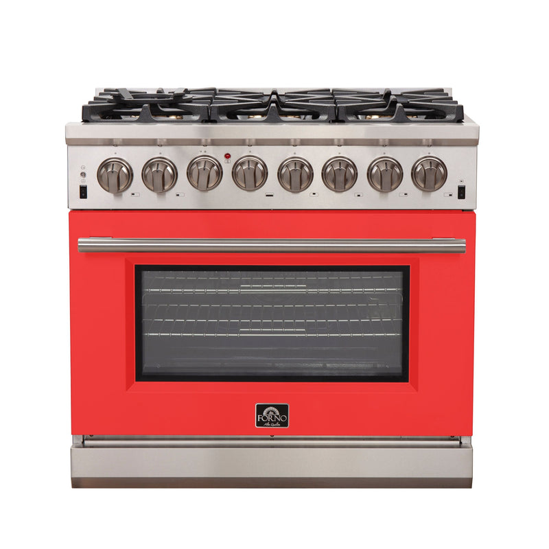 Forno 36" Capriasca Dual Fuel Range with 6 Gas Burners and 240v Electric Oven in Stainless Steel with Red Door (FFSGS6187-36RED)