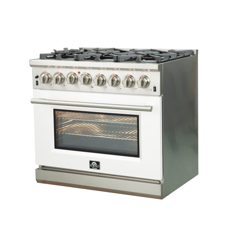 Forno 36" Capriasca Dual Fuel Range with 6 Gas Burners and 240v Electric Oven in Stainless Steel with White Door (FFSGS6187-36WHT)