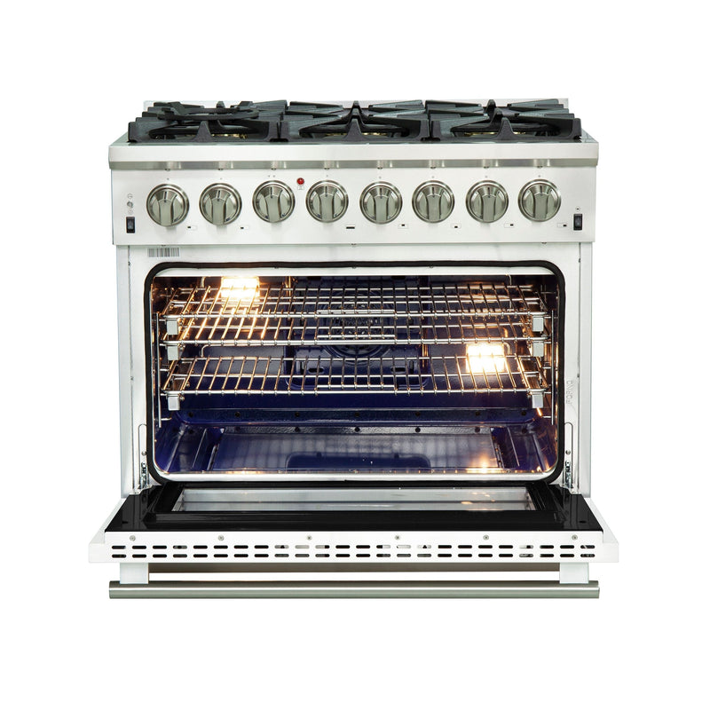 Forno 36" Capriasca Dual Fuel Range with 6 Gas Burners and 240v Electric Oven in Stainless Steel with White Door (FFSGS6187-36WHT)