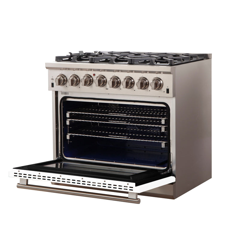 Forno 36" Capriasca Dual Fuel Range with 6 Gas Burners and 240v Electric Oven in Stainless Steel with White Door (FFSGS6187-36WHT)