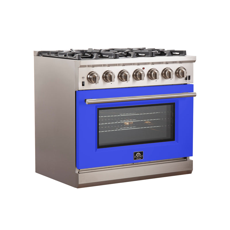 Forno 36" Capriasca Gas Range with 6 Burners and Convection Oven in Stainless Steel with Blue Door (FFSGS6260-36BLU)