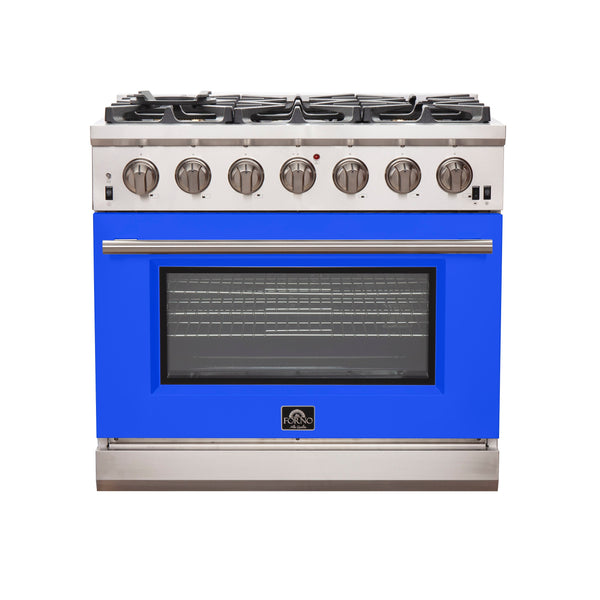 Forno 36" Capriasca Gas Range with 6 Burners and Convection Oven in Stainless Steel with Blue Door (FFSGS6260-36BLU)