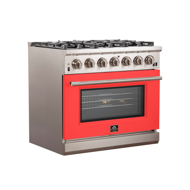 Forno 36" Capriasca Gas Range with 6 Burners and Convection Oven in Stainless Steel with Red Door (FFSGS6260-36RED)