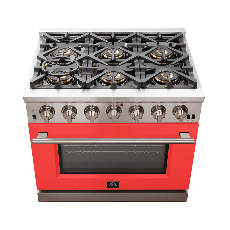 Forno 36" Capriasca Gas Range with 6 Burners and Convection Oven in Stainless Steel with Red Door (FFSGS6260-36RED)