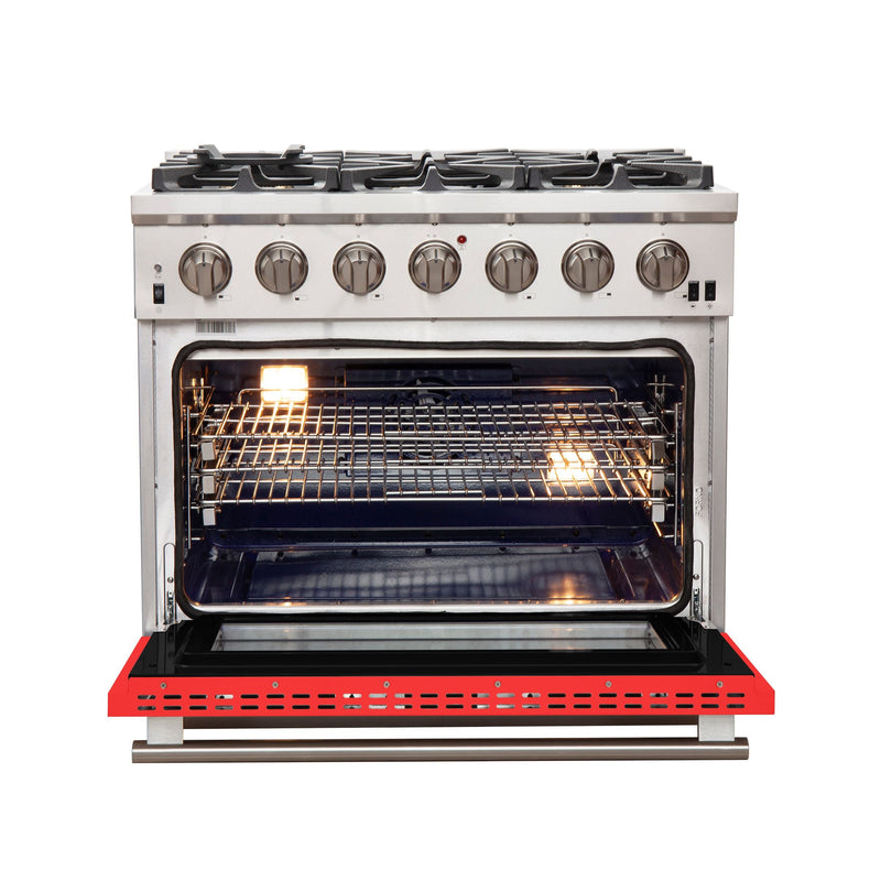 Forno 36" Capriasca Gas Range with 6 Burners and Convection Oven in Stainless Steel with Red Door (FFSGS6260-36RED)