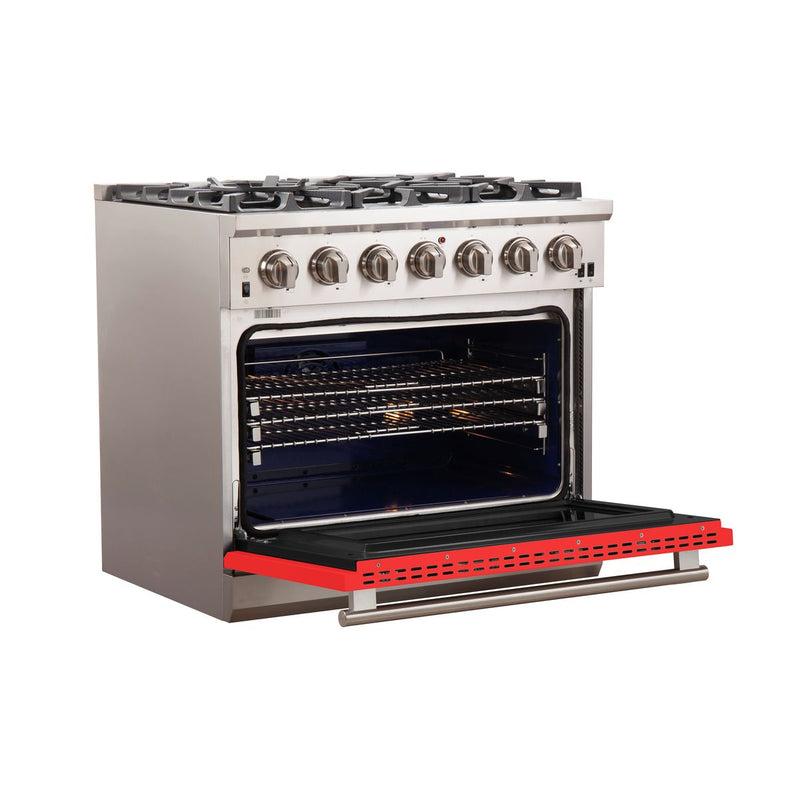 Forno 36" Capriasca Gas Range with 6 Burners and Convection Oven in Stainless Steel with Red Door (FFSGS6260-36RED)