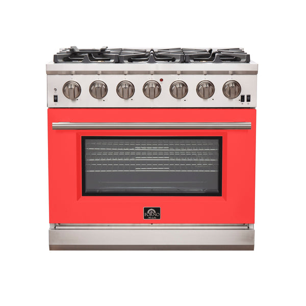 Forno 36" Capriasca Gas Range with 6 Burners and Convection Oven in Stainless Steel with Red Door (FFSGS6260-36RED)