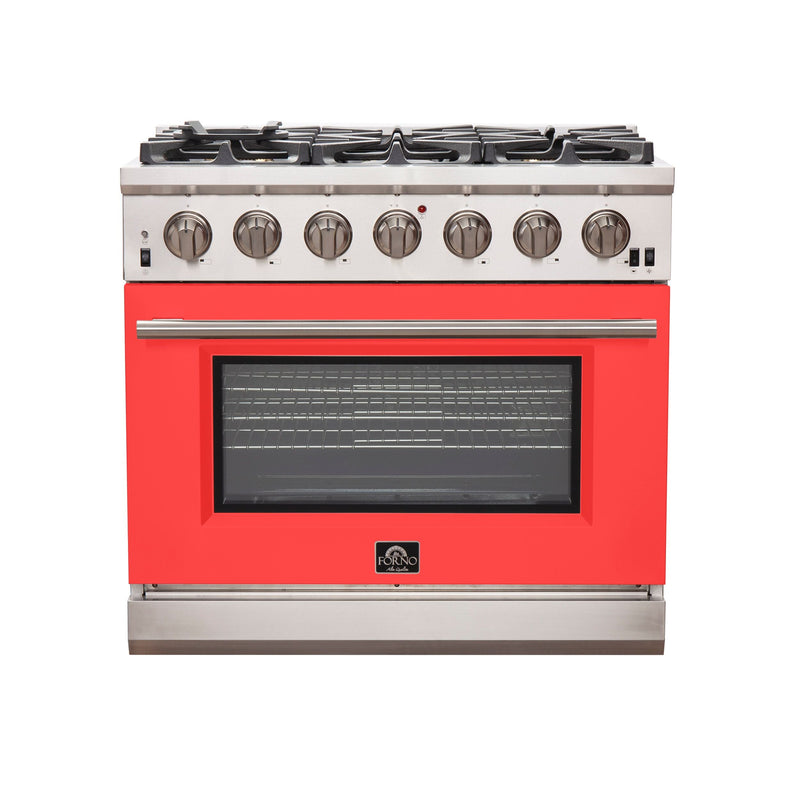 Forno 36" Capriasca Gas Range with 6 Burners and Convection Oven in Stainless Steel with Red Door (FFSGS6260-36RED)