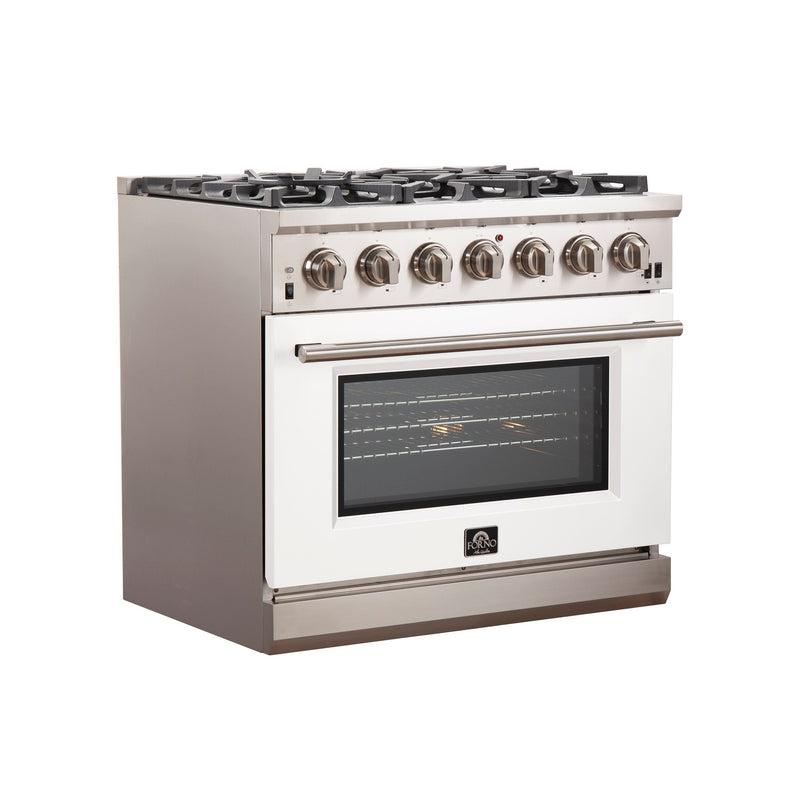 Forno 36" Capriasca Gas Range with 6 Burners and Convection Oven in Stainless Steel with White Door (FFSGS6260-36WHT)