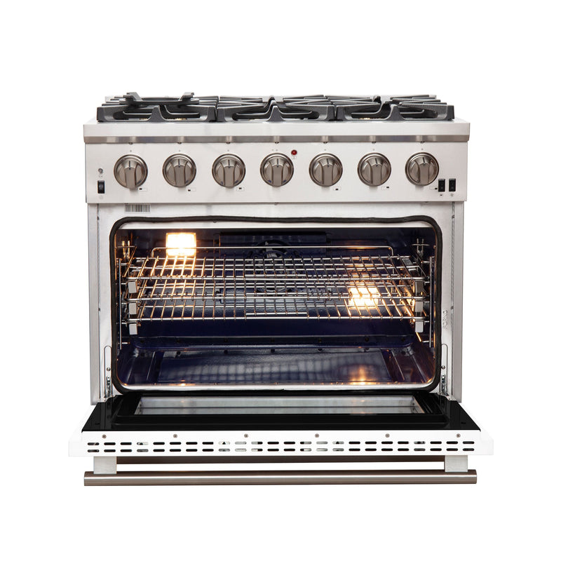 Forno 36" Capriasca Gas Range with 6 Burners and Convection Oven in Stainless Steel with White Door (FFSGS6260-36WHT)