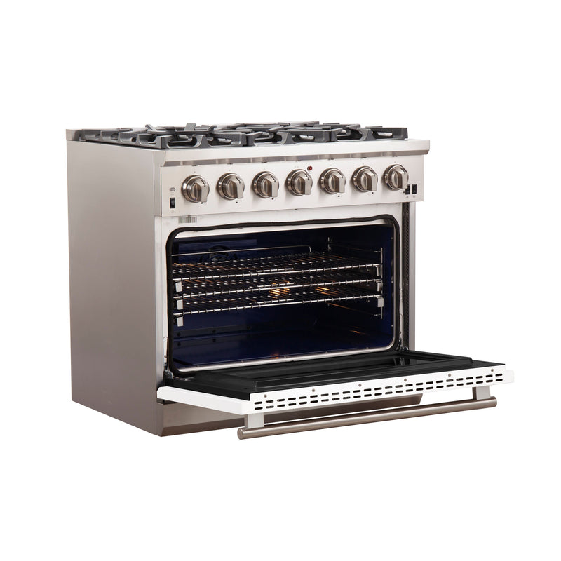 Forno 36" Capriasca Gas Range with 6 Burners and Convection Oven in Stainless Steel with White Door (FFSGS6260-36WHT)