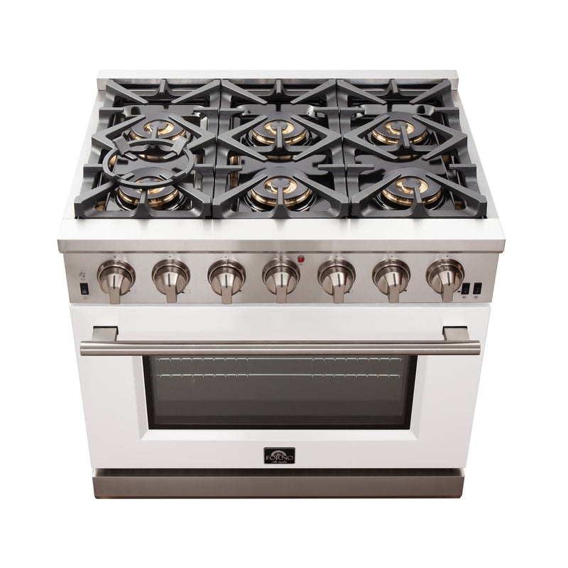 Forno 36" Capriasca Gas Range with 6 Burners and Convection Oven in Stainless Steel with White Door (FFSGS6260-36WHT)