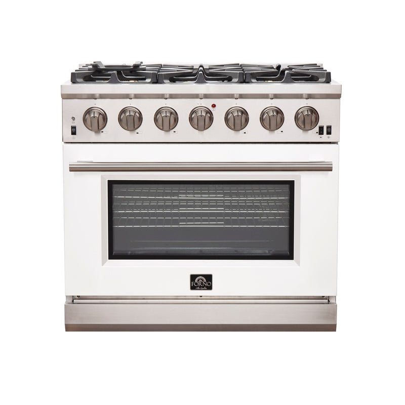 Forno 36" Capriasca Gas Range with 6 Burners and Convection Oven in Stainless Steel with White Door (FFSGS6260-36WHT)