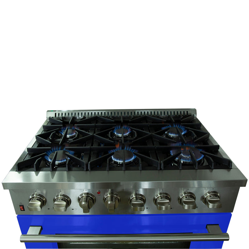 Forno 36" Galiano Dual Fuel Range with 6 Gas Burners and 240v Electric Oven in Stainless Steel with Blue Door (FFSGS6156-36BLU)