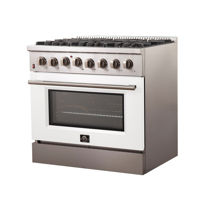 Forno 36" Galiano Dual Fuel Range with 6 Gas Burners and 240v Electric Oven in Stainless Steel with White Door (FFSGS6156-36WHT)