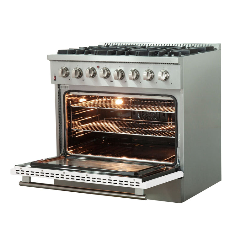 Forno 36" Galiano Dual Fuel Range with 6 Gas Burners and 240v Electric Oven in Stainless Steel with White Door (FFSGS6156-36WHT)
