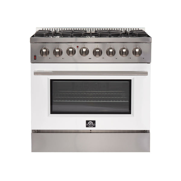 Forno 36" Galiano Dual Fuel Range with 6 Gas Burners and 240v Electric Oven in Stainless Steel with White Door (FFSGS6156-36WHT)