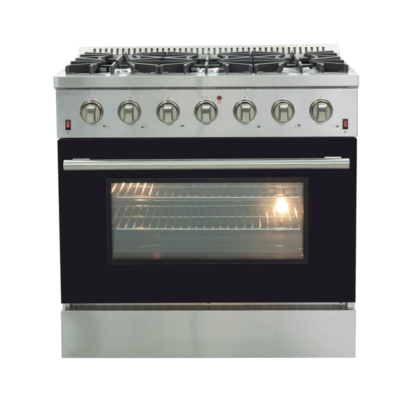 Forno 36" Galiano Gas Range with 6 Gas Burners and Convection Oven in Stainless Steel with Black Door (FFSGS6244-36BLK)