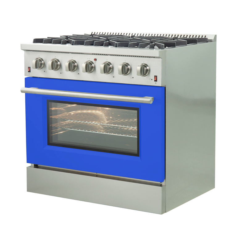 Forno 36" Galiano Gas Range with 6 Gas Burners and Convection Oven in Stainless Steel with Blue Door (FFSGS6244-36BLU)