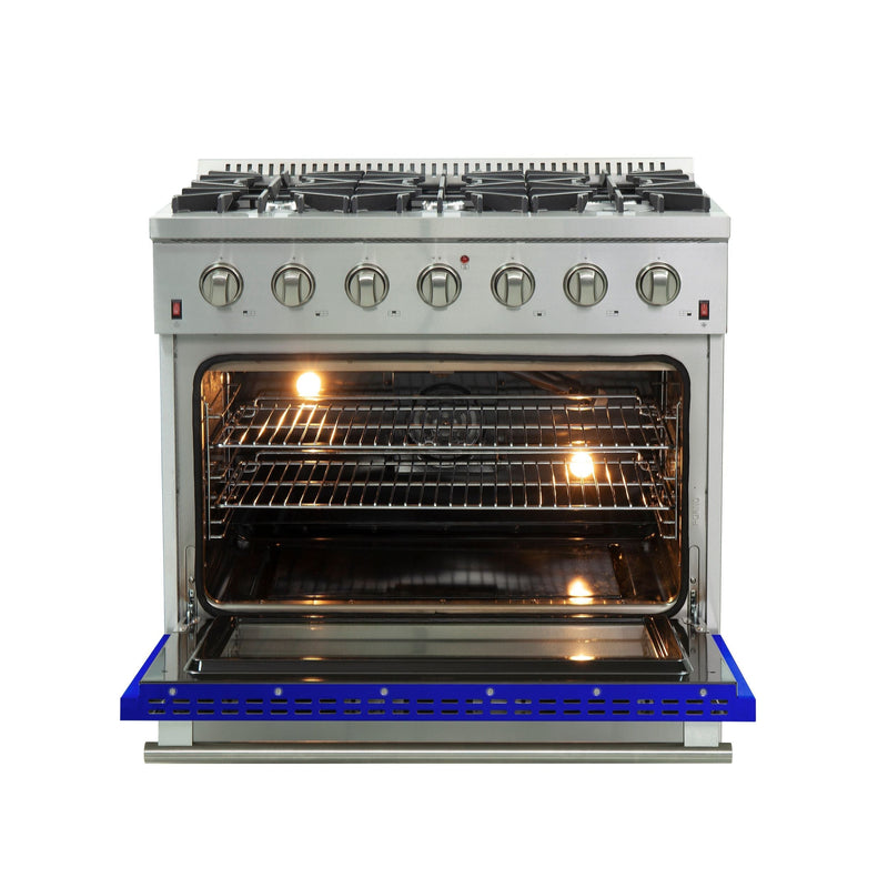 Forno 36" Galiano Gas Range with 6 Gas Burners and Convection Oven in Stainless Steel with Blue Door (FFSGS6244-36BLU)