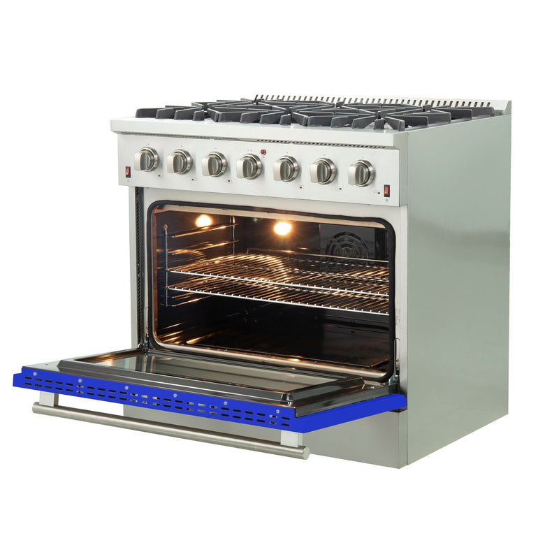 Forno 36" Galiano Gas Range with 6 Gas Burners and Convection Oven in Stainless Steel with Blue Door (FFSGS6244-36BLU)