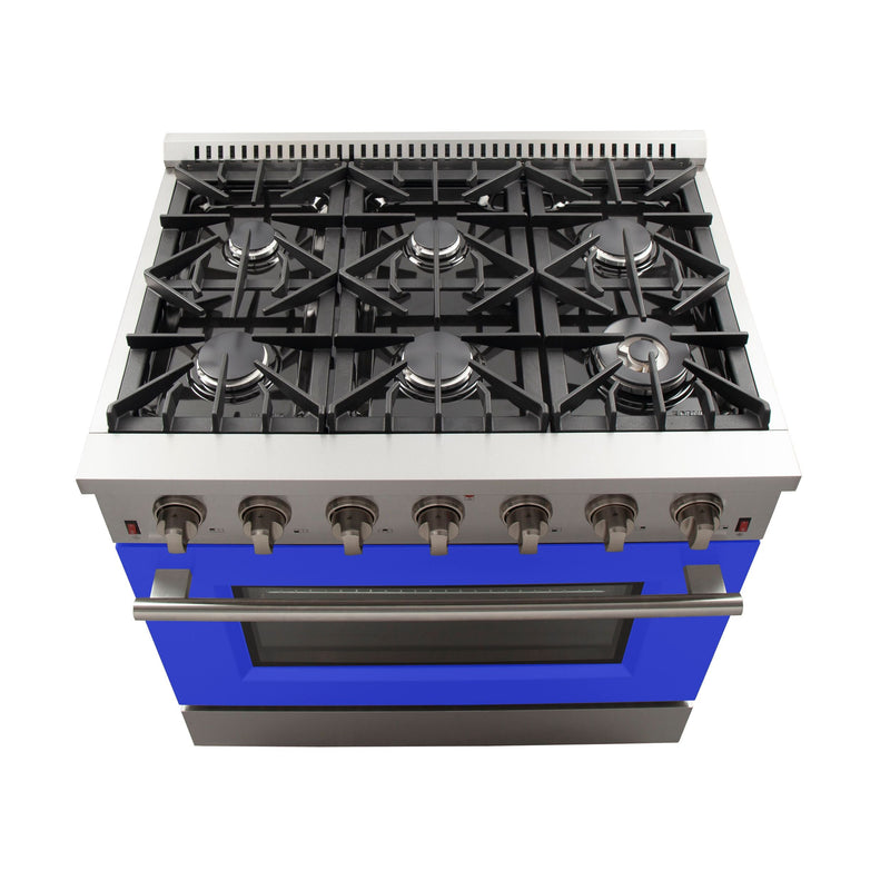 Forno 36" Galiano Gas Range with 6 Gas Burners and Convection Oven in Stainless Steel with Blue Door (FFSGS6244-36BLU)