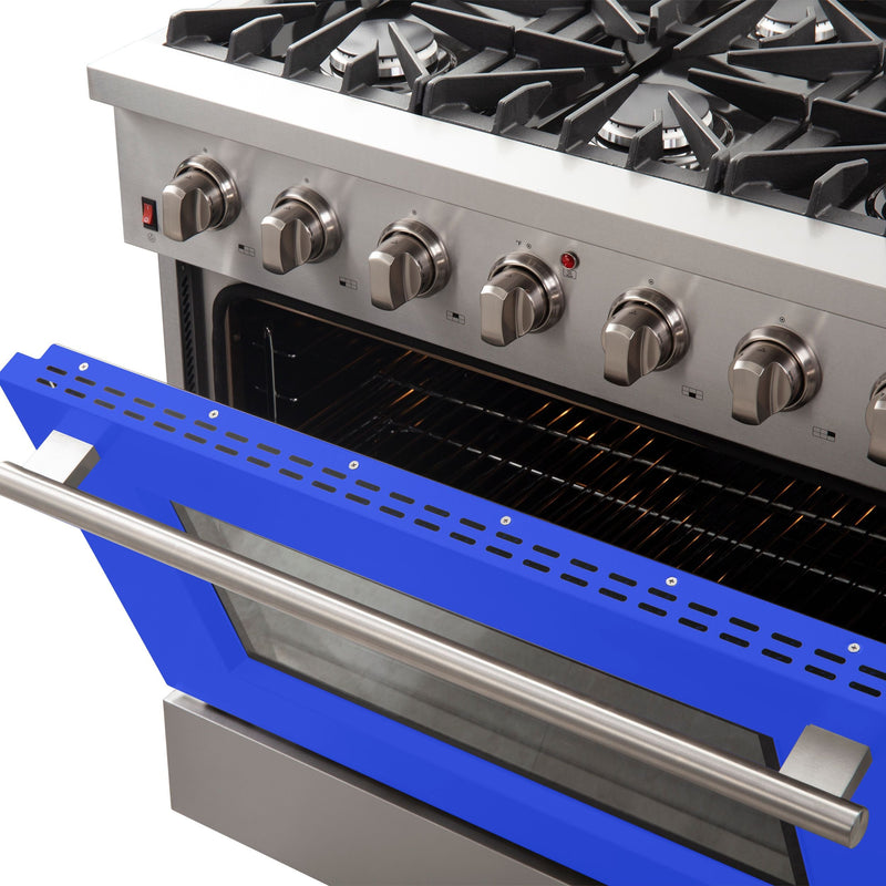 Forno 36" Galiano Gas Range with 6 Gas Burners and Convection Oven in Stainless Steel with Blue Door (FFSGS6244-36BLU)