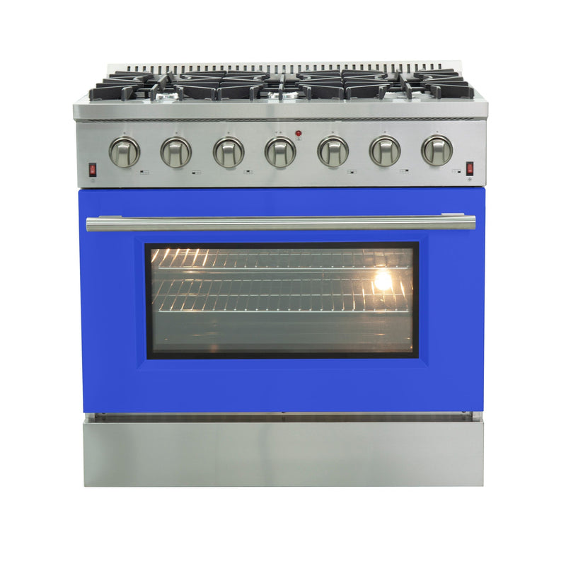 Forno 36" Galiano Gas Range with 6 Gas Burners and Convection Oven in Stainless Steel with Blue Door (FFSGS6244-36BLU)