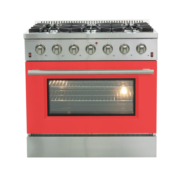 Forno 36" Galiano Gas Range with 6 Gas Burners and Convection Oven in Stainless Steel with Red Door (FFSGS6244-36RED)