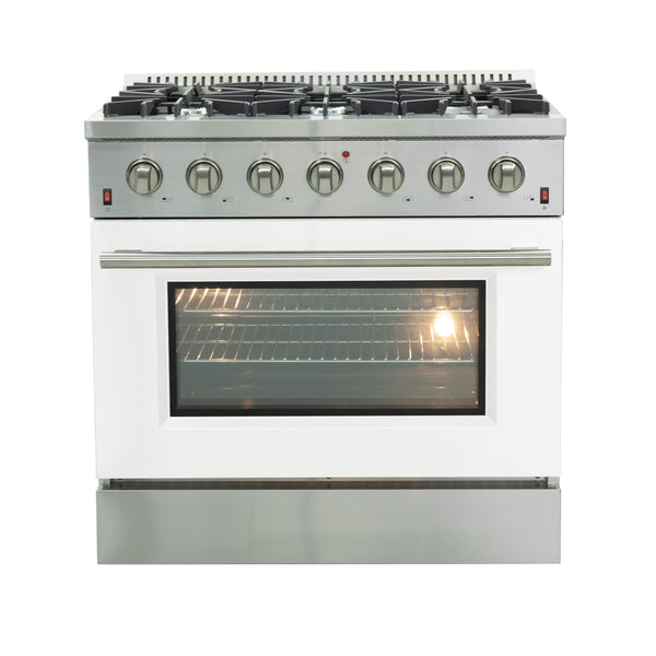 Forno 36" Galiano Gas Range with 6 Gas Burners and Convection Oven in Stainless Steel with White Door (FFSGS6244-36WHT)